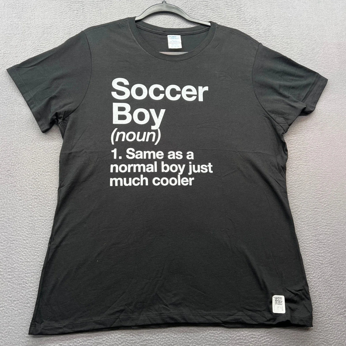 Port & Company Shirt Womens Sz XL Soccer Boy Noun Definition Graphic Tee Unisex