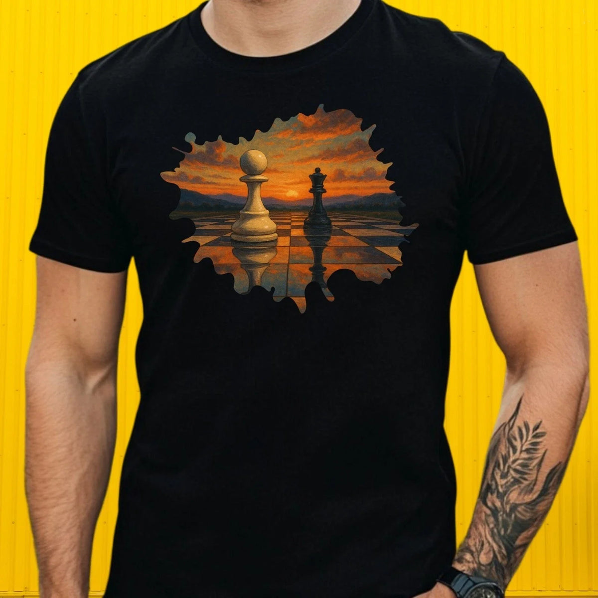 Mens Chess Piece King Reflection Motif Cotton Size S to 5XL Unisex