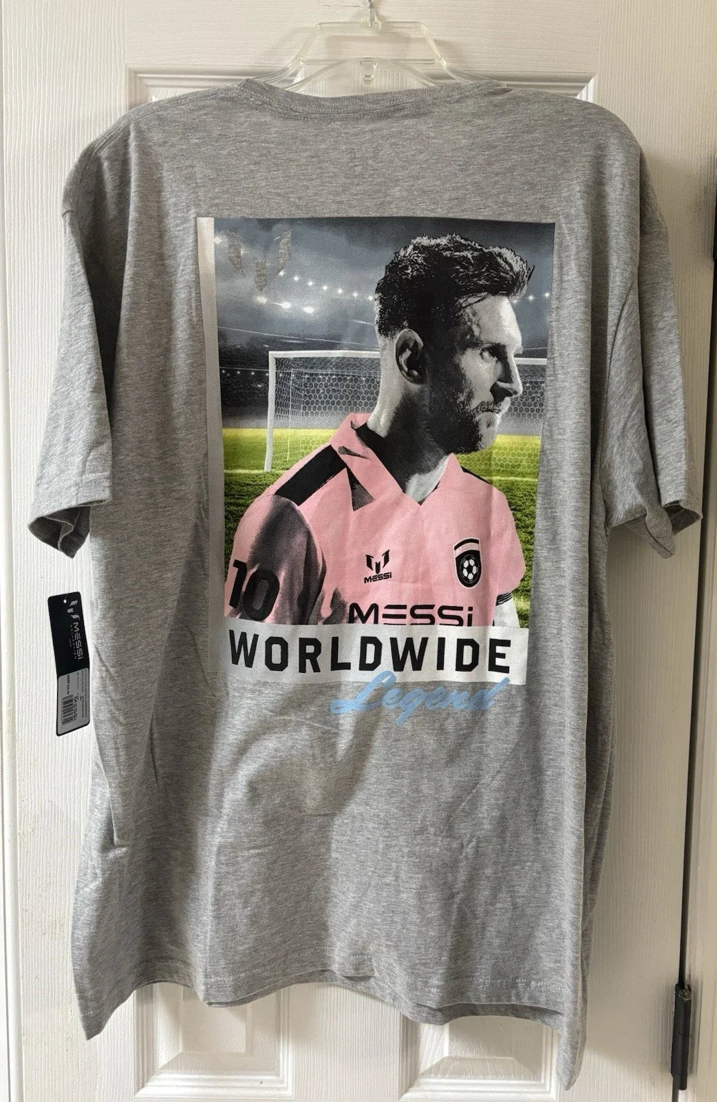 Messi #10 Graphic T Shirt Men’s XL Gray Soccer Fan Tee Worldwide Legend Print Unisex