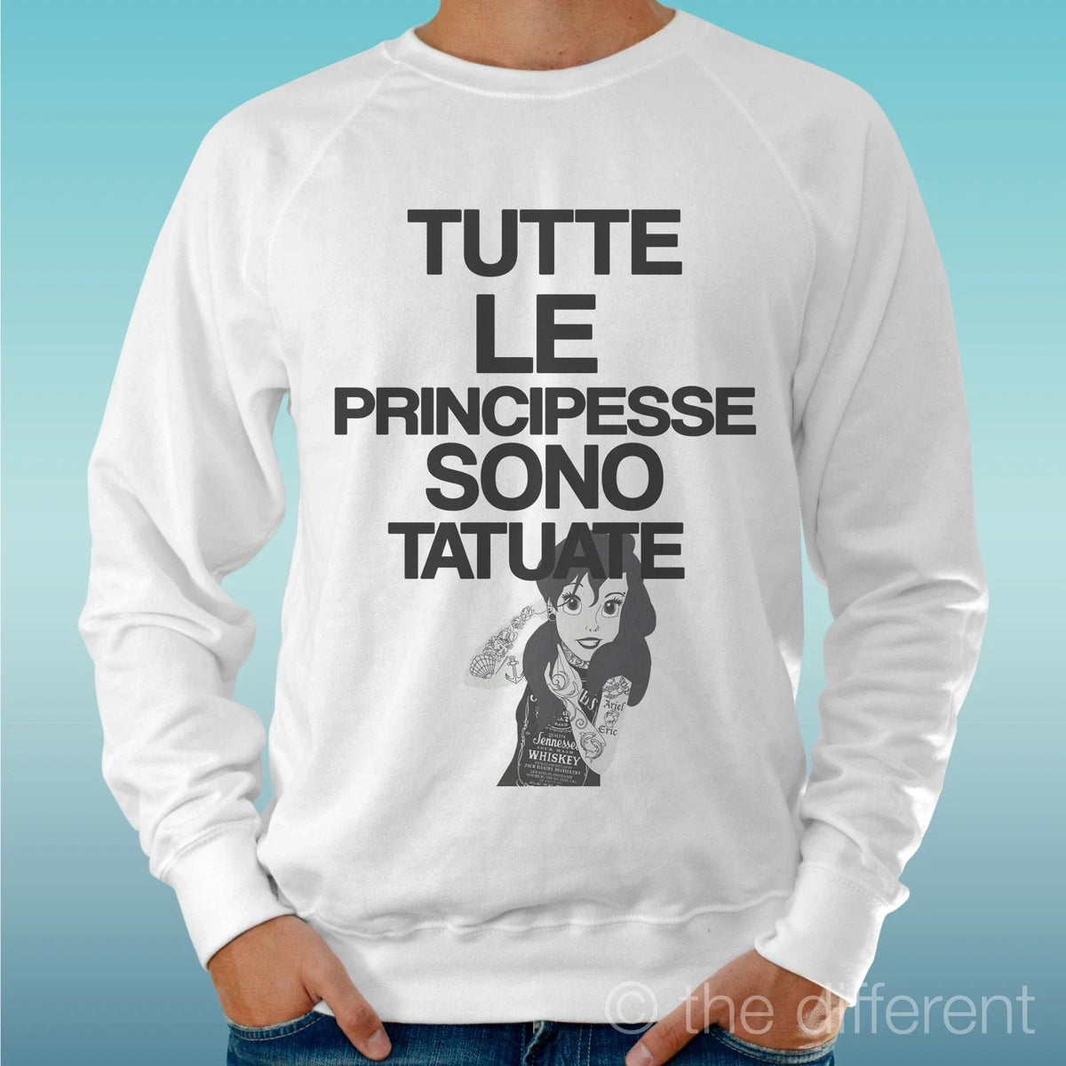Felpa Man Light Sweater White " Princesses Tattooed " Road To Happiness Unisex
