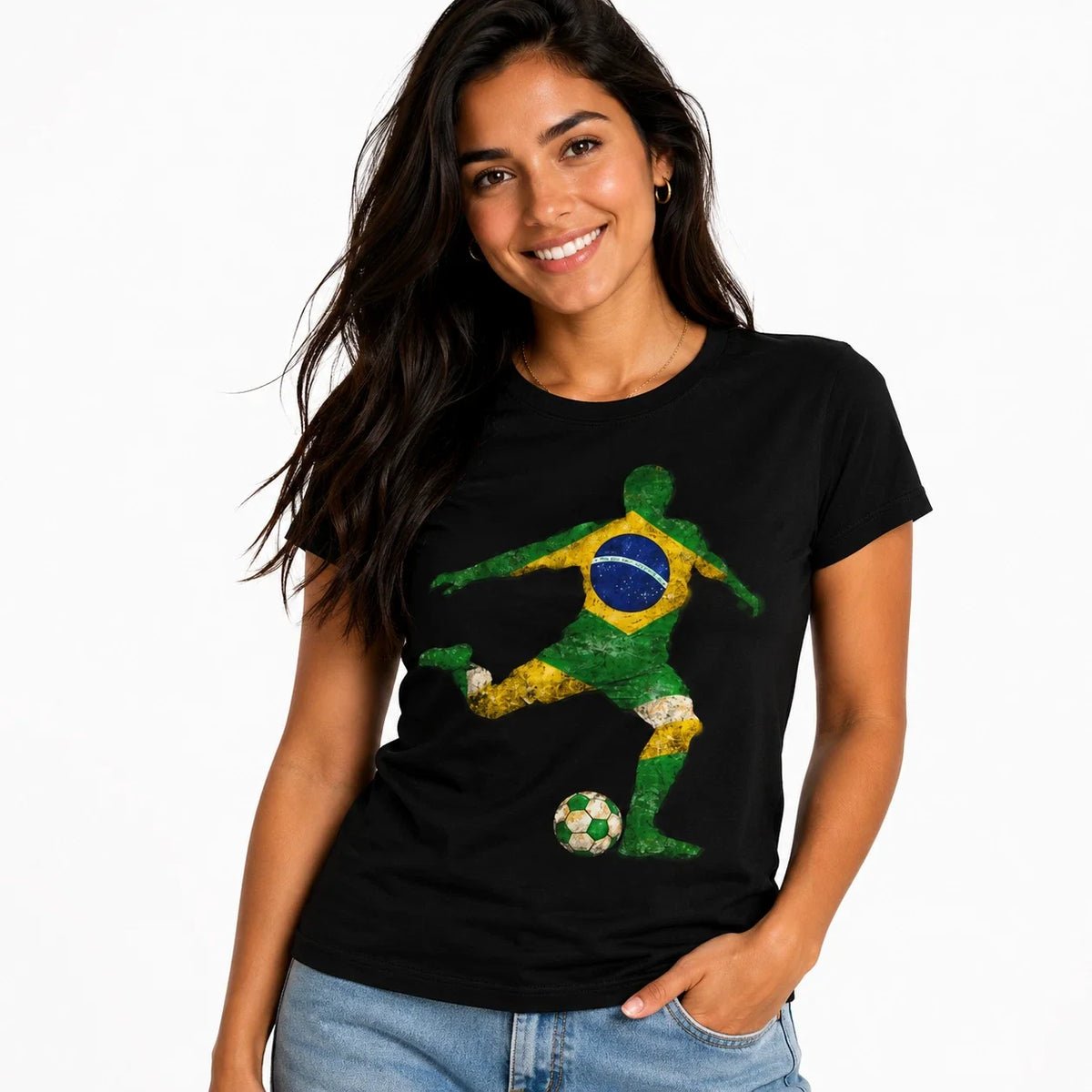 Brazil Soccer Player Brazilian Flag Football Silhouette Graphic Tee Unisex