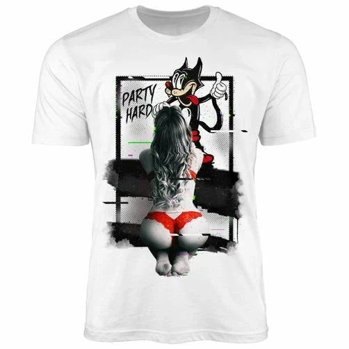 Mens Party Hard Comic Cat Sex Saying Funny Humour Fun Shirt Unisex