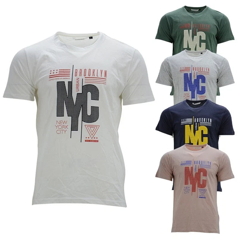 Mens T Shirts Crew Neck Short Sleeve Casual Soft Cotton NYC Printed Beach Tees Unisex
