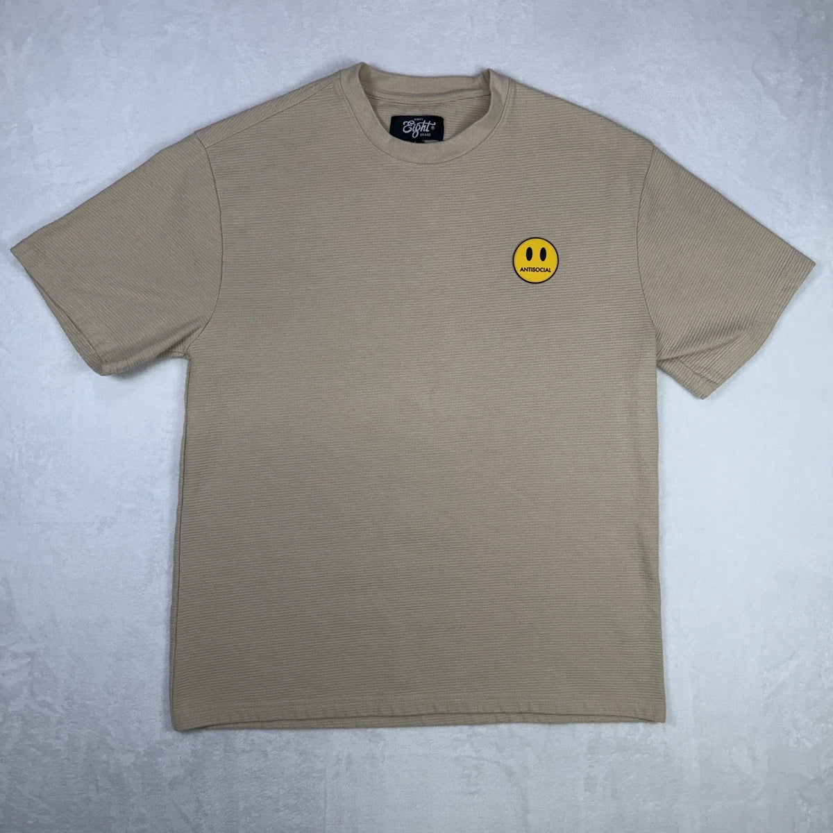 Eighty Eight Brand Men's Ribbed Size Large Beige Antisocial Smiley Patch Unisex