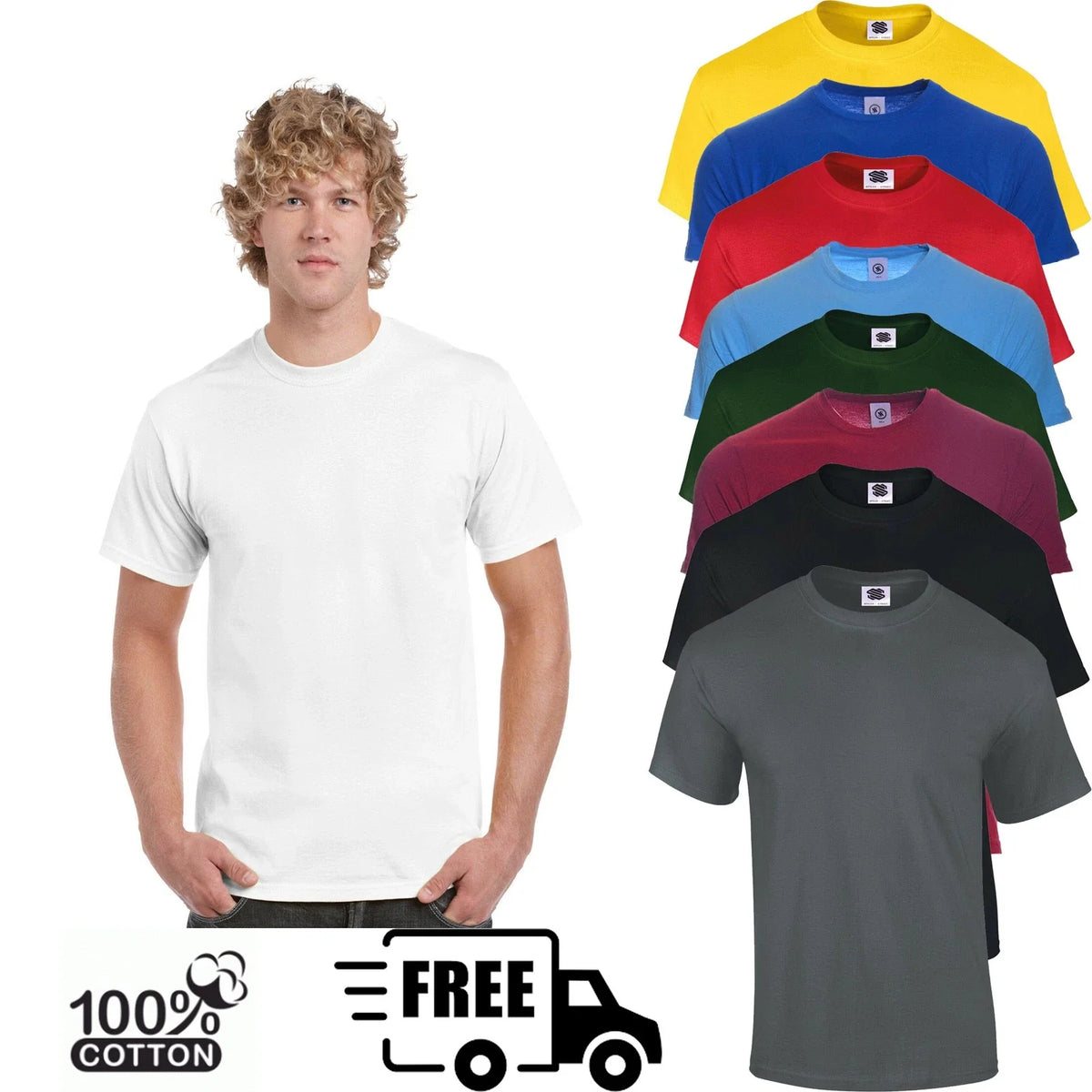 Mens Plain T Shirt 100% Cotton 1 PC Short Sleeves Soft Crew Neck Tee Top Regular Unisex