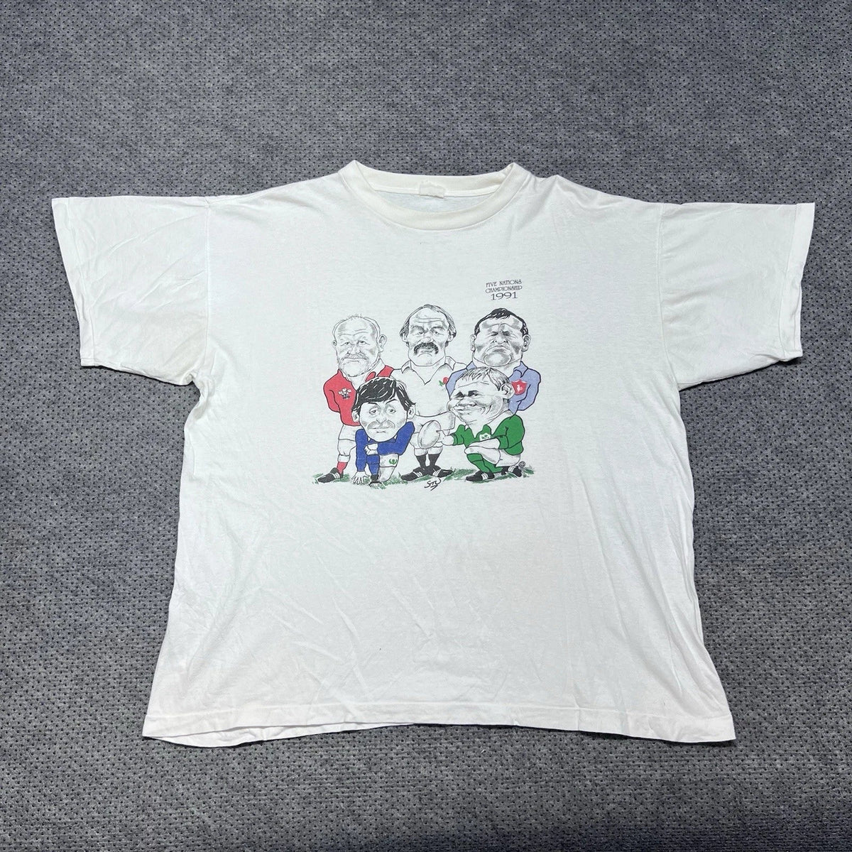 Vintage 1991 Soccer Five Nations Championship CARICATURE XL RARE MENS Unisex