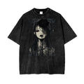 Dark Gothic Anime AcidWash Tee Rose Drip Graphic Oversized Unisex TShirt- Unisex