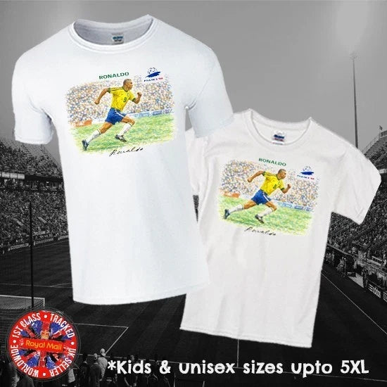 Brazil Ronaldo France 98 World Cup Fan in Mens, Ladies & Kids Sizes Unisex