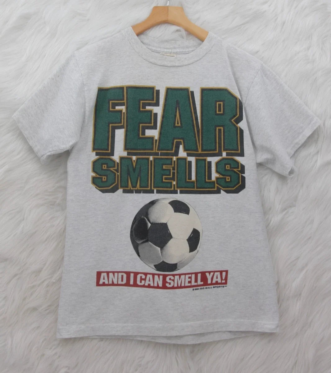 Vtg 94 Soccer is Life Big Ball Sports Double Sided 90s Tee Shirt M Fear Smells Unisex
