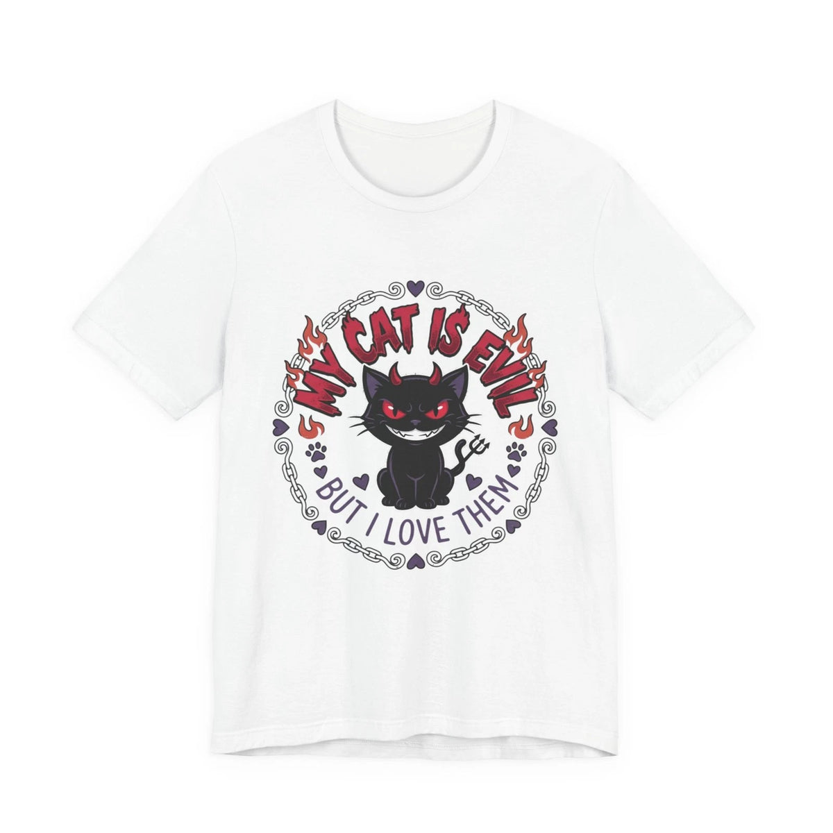 My Cat Is Evil But I Love Them T-Shirt | Black Cat Illustration