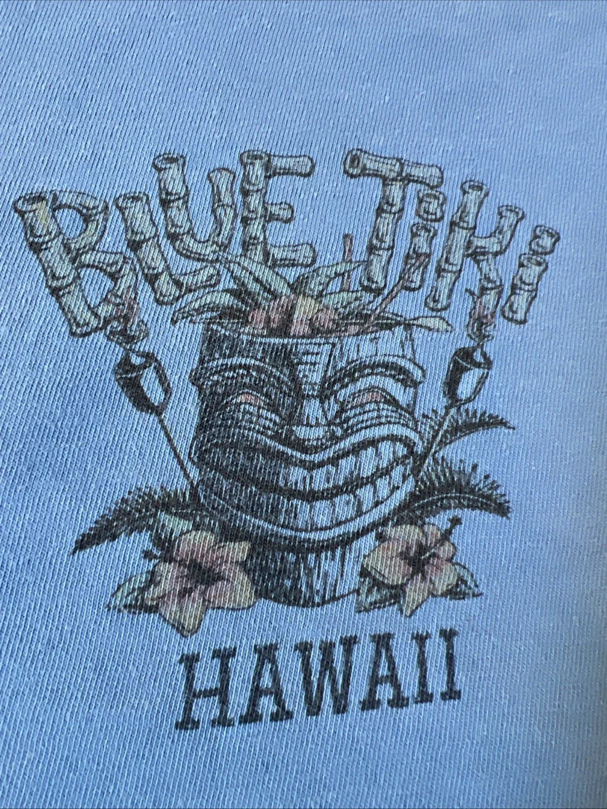 Blue Tiki Bamboo Lettering Hawaii Beachside Bar Crazy Shirts Shirt XL Vintage Unisex