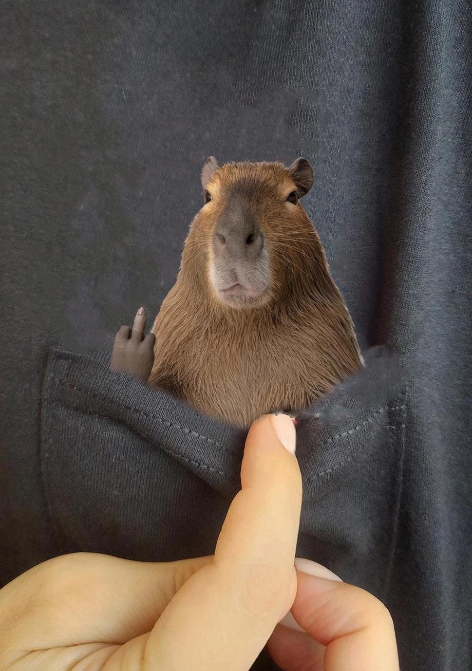 Funny Capybara Shirt - Humor Capybara Hidden Middle Finger Pocket - Capybara