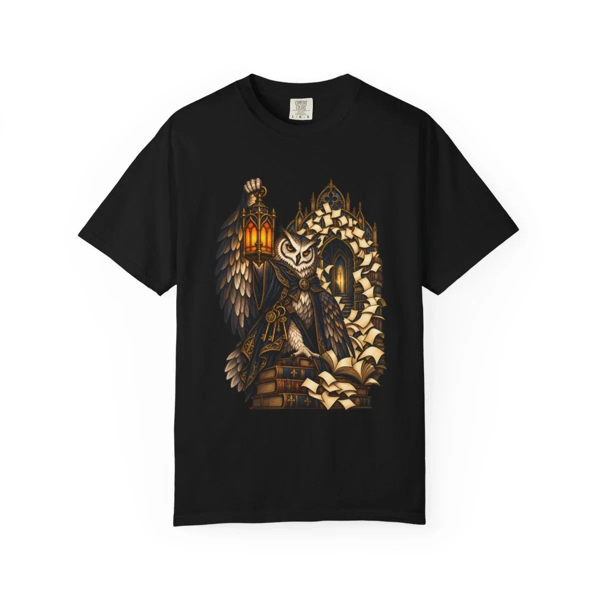 Lantern Librarian Gothic Storybook T-Shirt Black Front Print Comfort Colors 1717