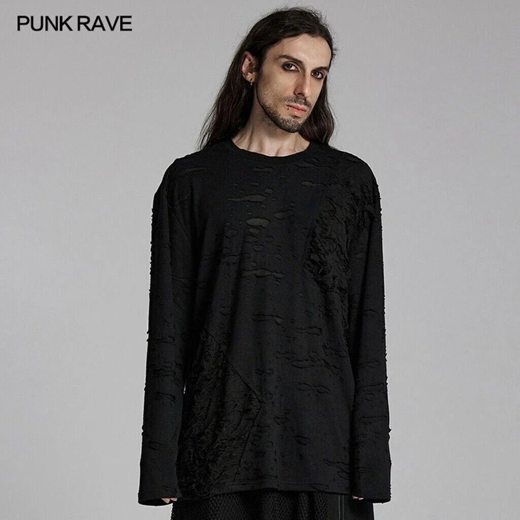 Punk Rave Men Black Gothic Decadent Loose Casual Knit Long Sleeve Tops Unisex