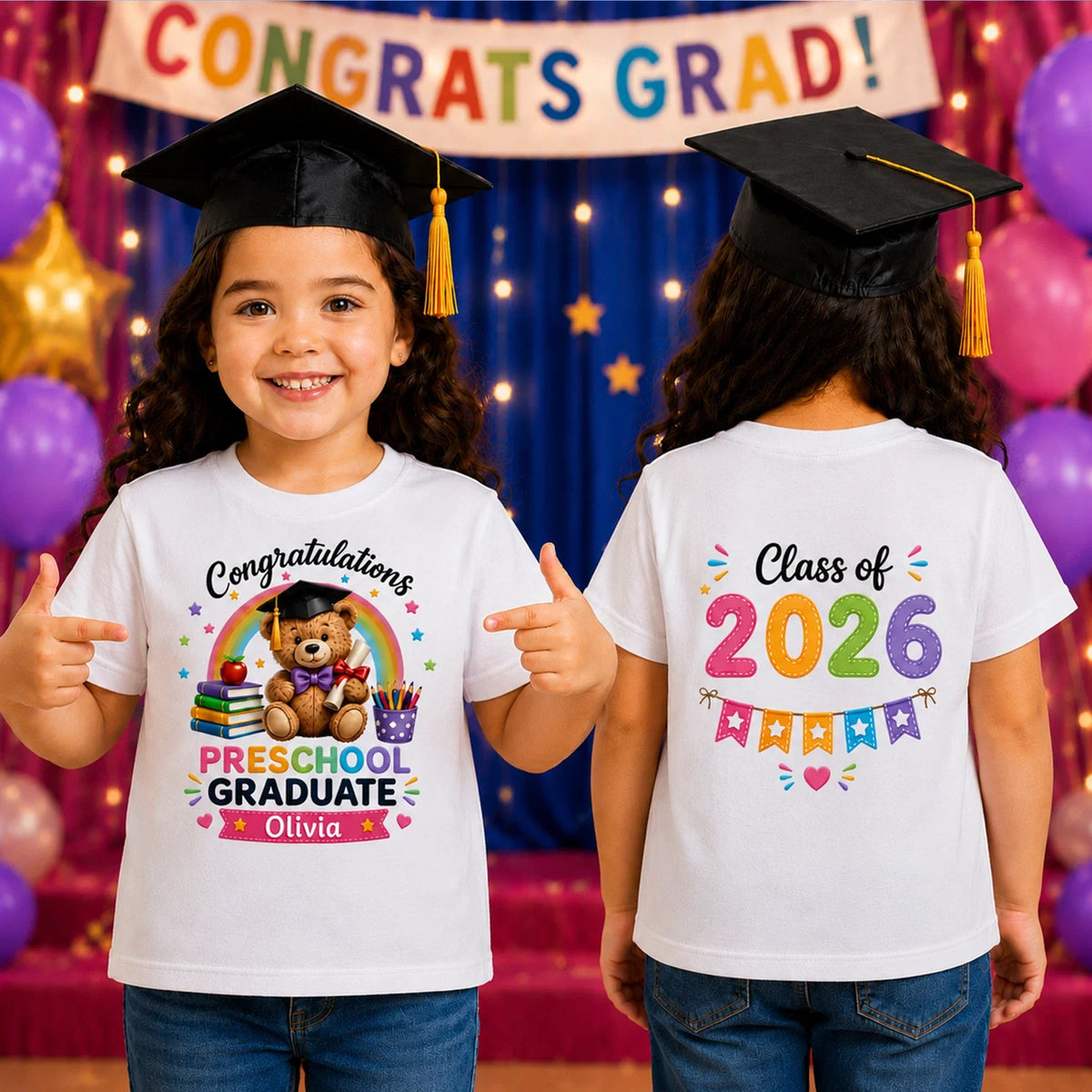 Personalised Preschool Graduate T Shirt, Class of 2026 Graduation Gift Unisex