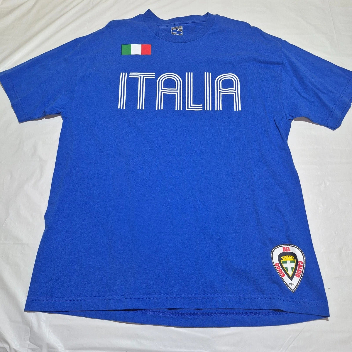 Mens Large Italia Gioco Del Calcio Football Soccer Blue T Shirt Futbol Unisex