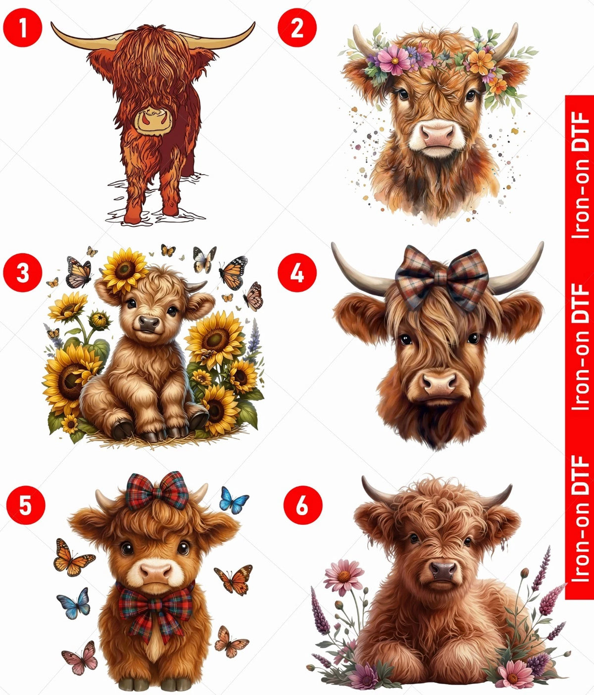 Highland Cattle Cow DTF Iron On Heat Transfer Highland Scottish Farm Animal
