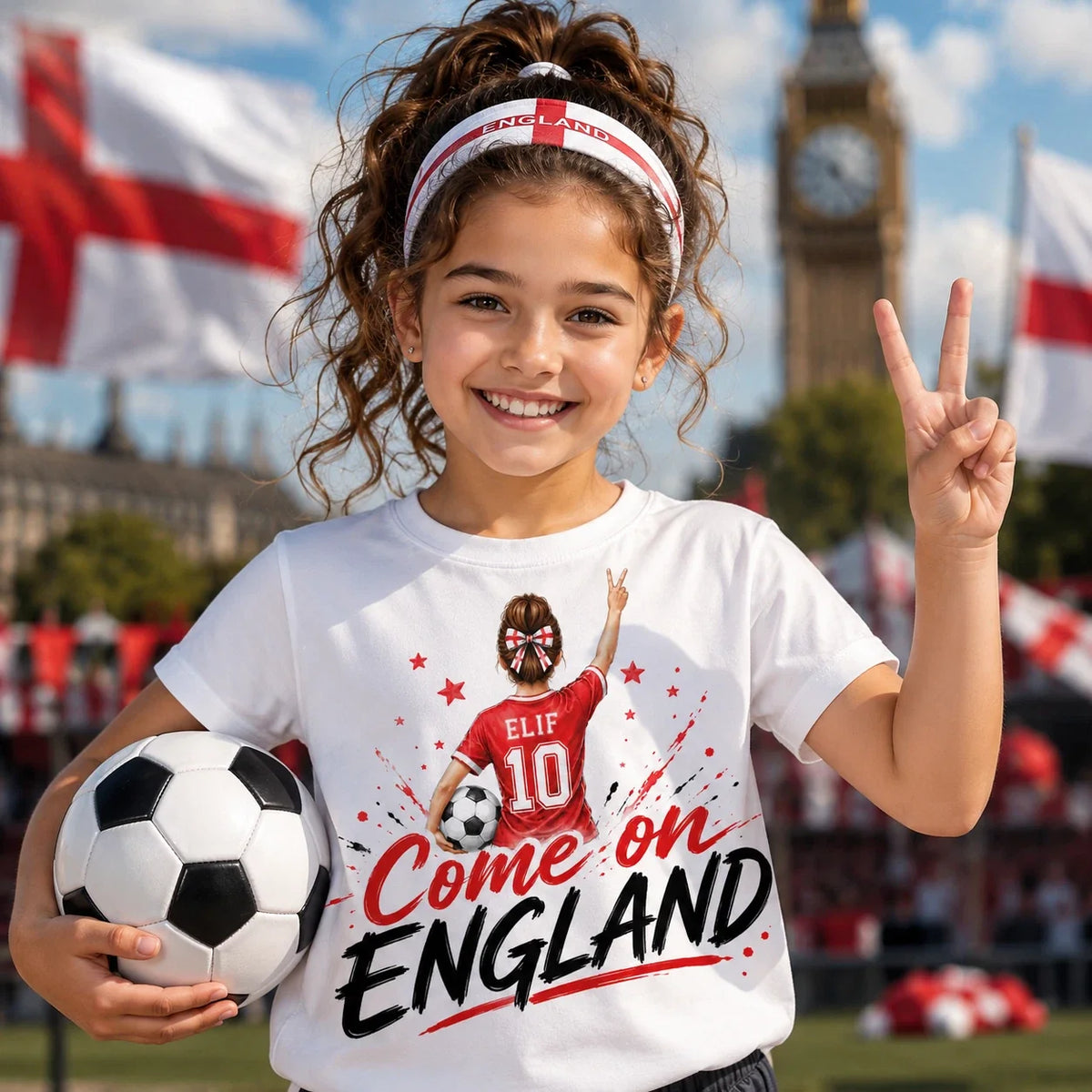 Personalised Come On England Football Supporter T Shirt, Custom Name Gift Unisex