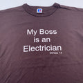 vtg 80s MY BOSS IS AN ELECTRICIAN GENESIS 1:3 T-Shirt SMALL soft jesus god bible