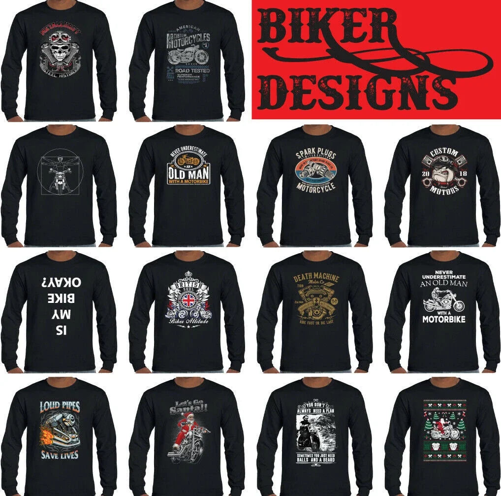 BIKER Long Sleeve Motorbike Motorcycle Cafe Racer Chopper Bike Skull Top Unisex