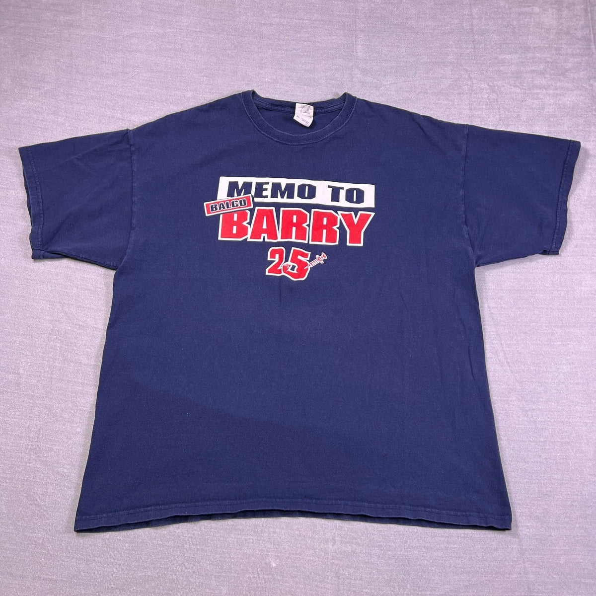 Gilden Mens Blue Memo To Balco Barry 25" Pure Ultra Cotton Graphic Tee Size 2XL Unisex