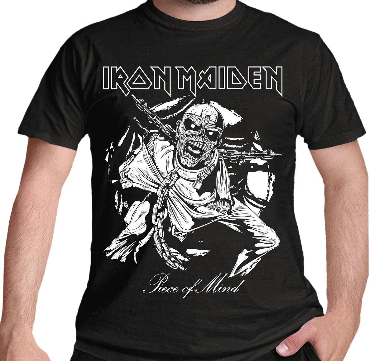 Official Iron Maiden T Shirt Piece Of Mind Eddie Band Logo New S M L XL XXL Unisex