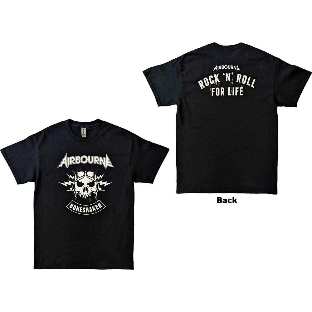 New Official Airbourne Unisex Black : R 'n' R Boneshaker Back Print Unisex