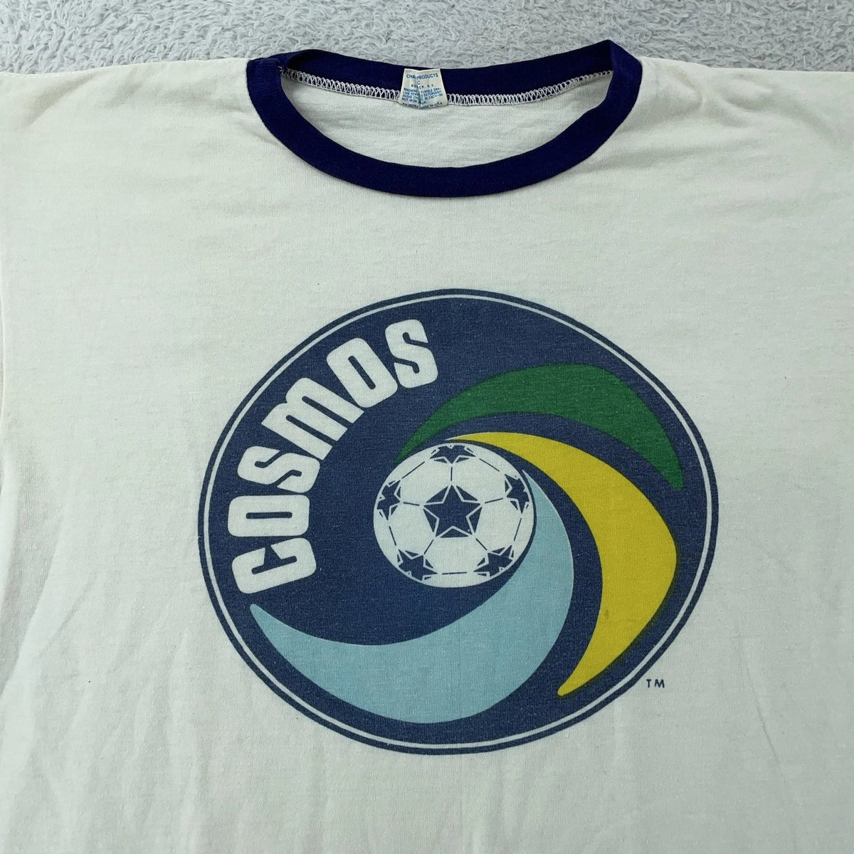 Vintage New York Cosmos Chamopion Blue Bar Ringer XS/S NASL Soccer 70s Unisex