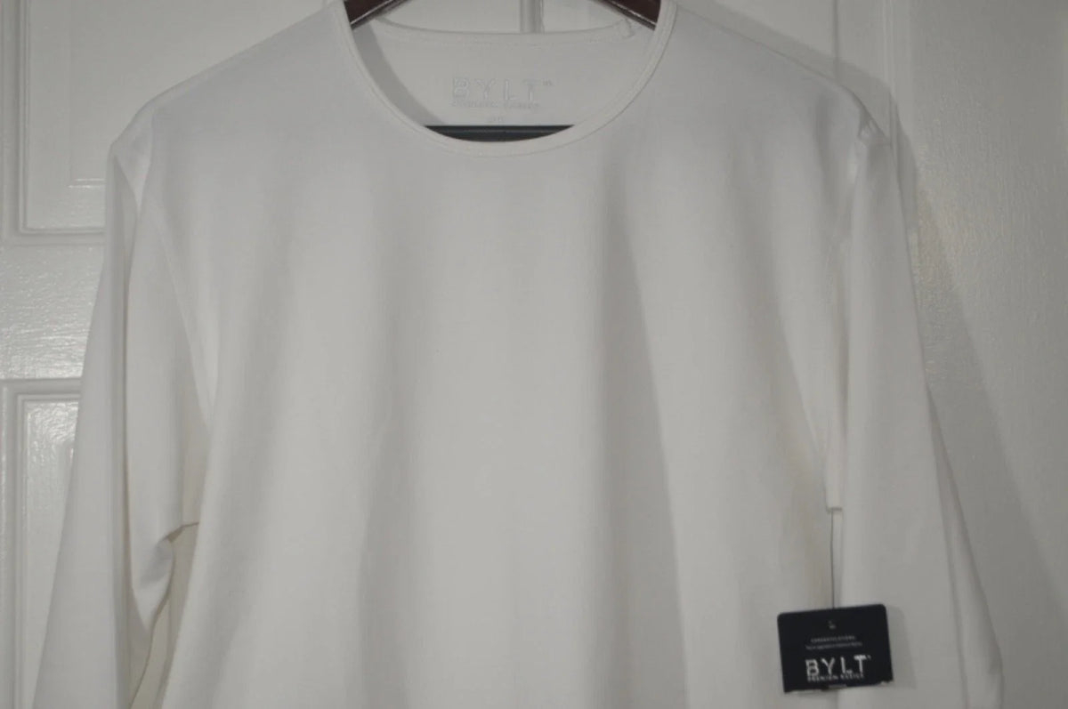 BYLT Premium Basics Men's M Drop Cut Lux Shirt Long Sleeve White New Unisex