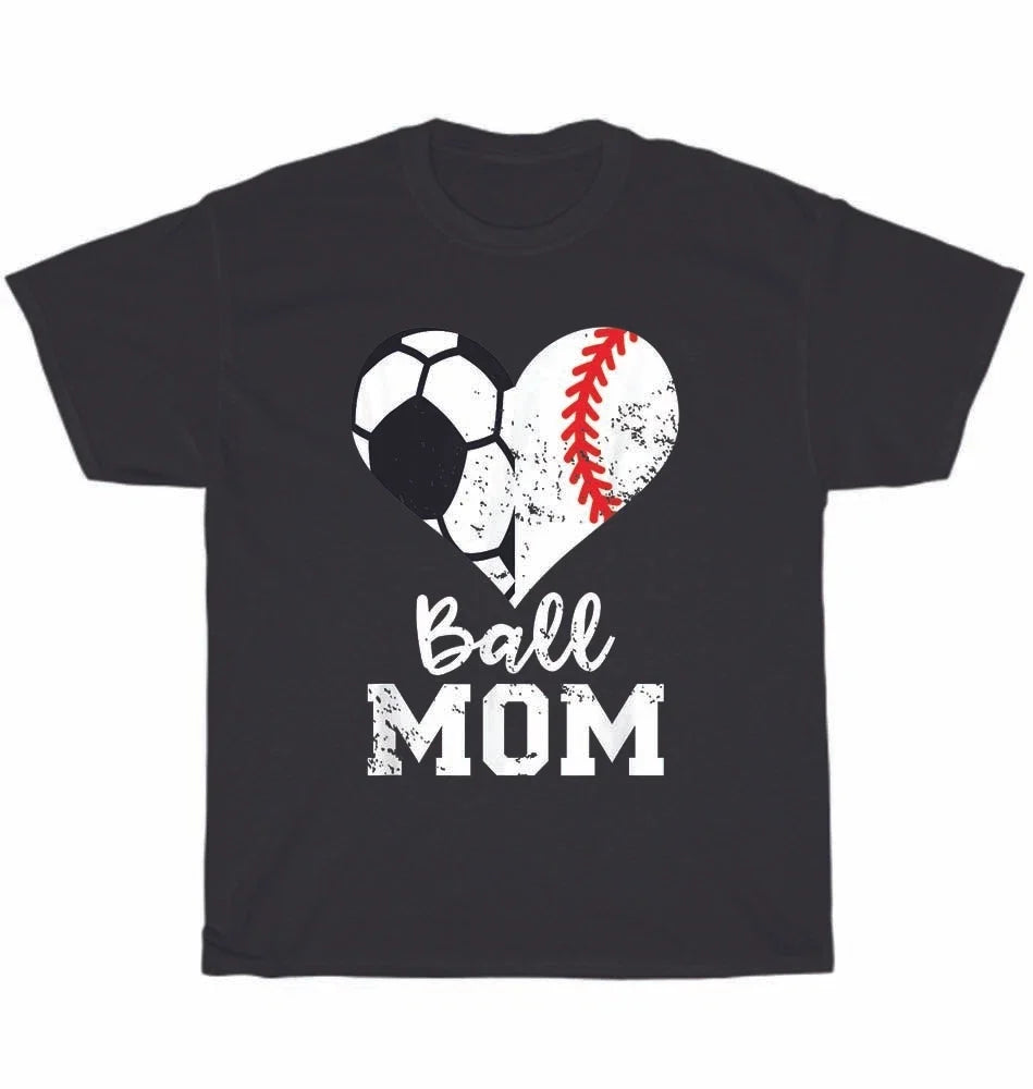 Ball Mom Heart Funny Baseball Soccer Mom Sport Fan Lover Unisex Tee Gift Unisex