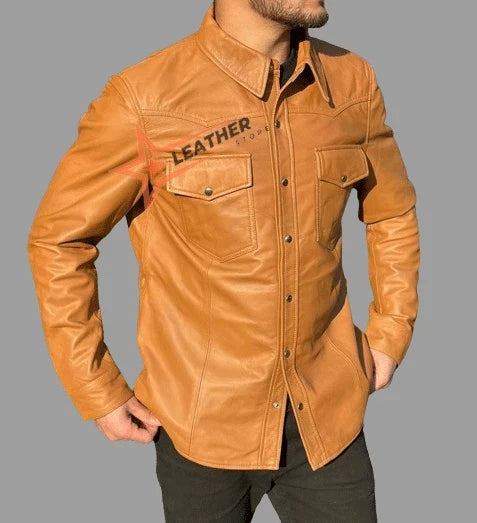 100% Genuine Leather Full-Sleeve Shirt for Men - Stylish & Durable Unisex