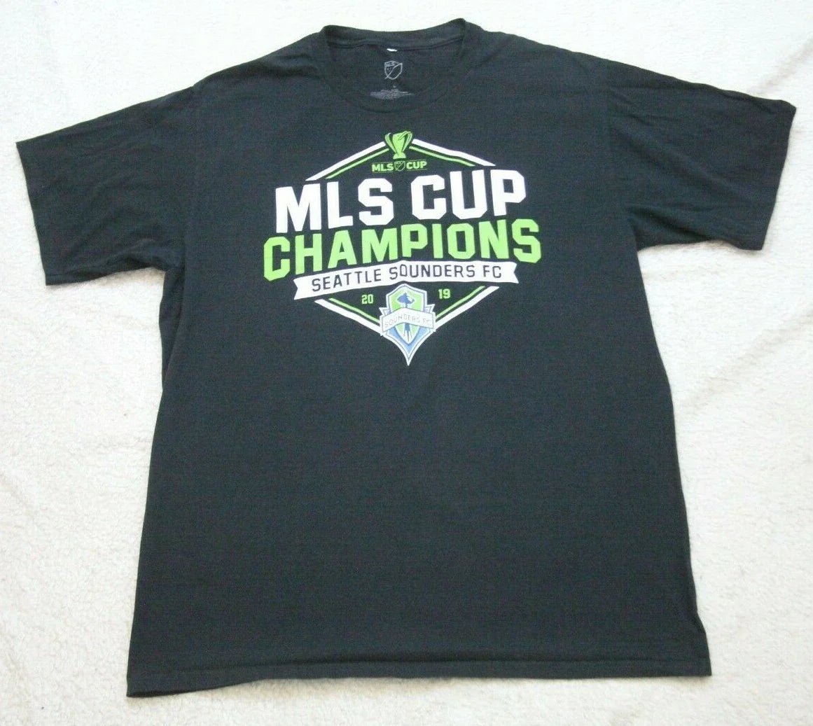 MLS Seattle Sounders Black Graphic Crewneck Mans Cotton Top Large AA22 Unisex