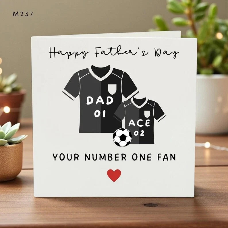 Personalized Fathers Day Card Soccer Dad Your Number One Fan Football Gift Unisex