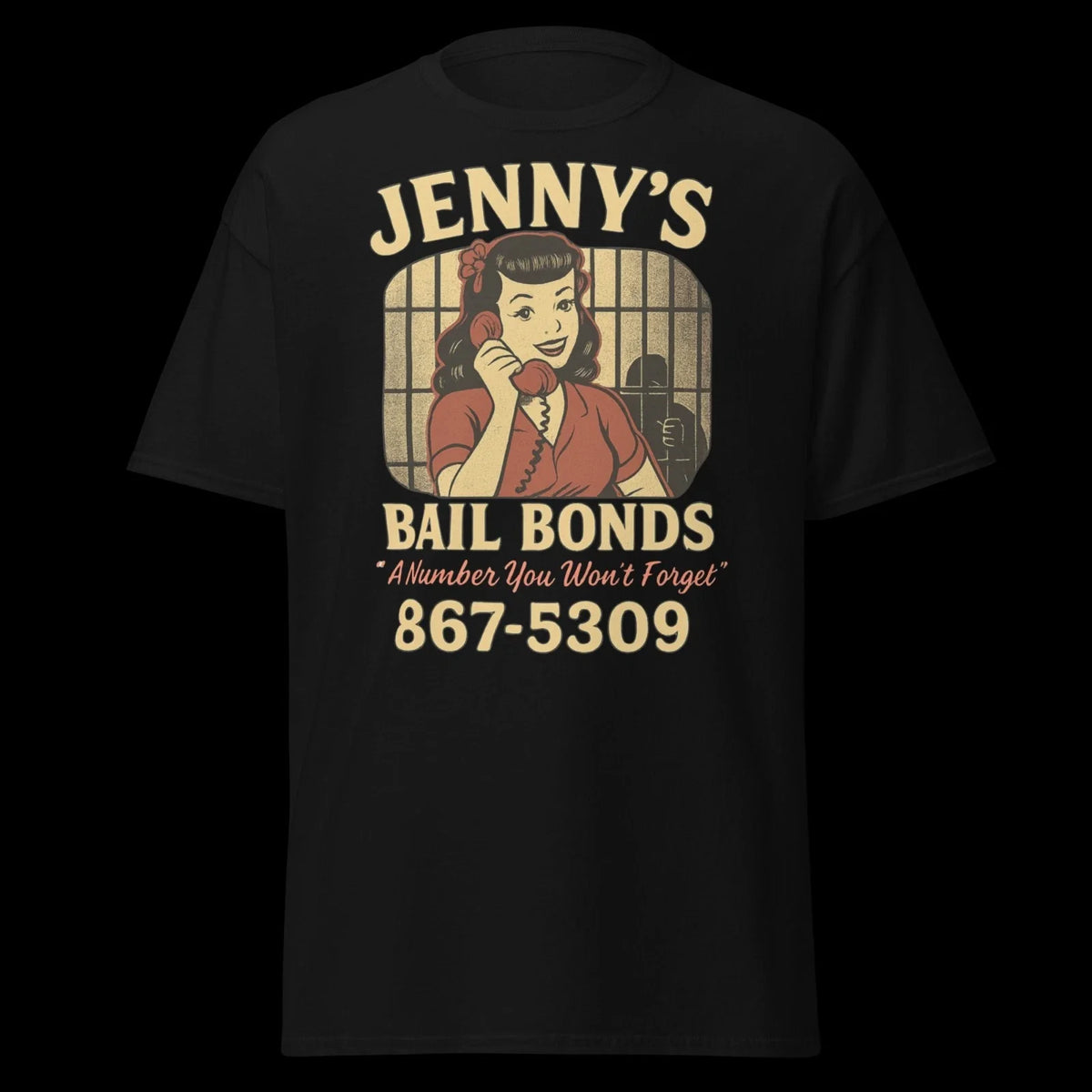 Jenny's Bail Bonds 867-5309 Vintage Graphic Tee 5xl, 4xl, 3xl, 2xl, XL, L, M, S Unisex