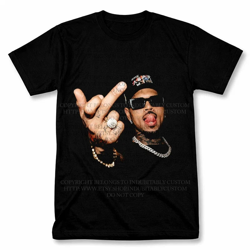 Chris Brown Middle Finger Graphic T Shirt Vintage Style Fan Tee Unisex