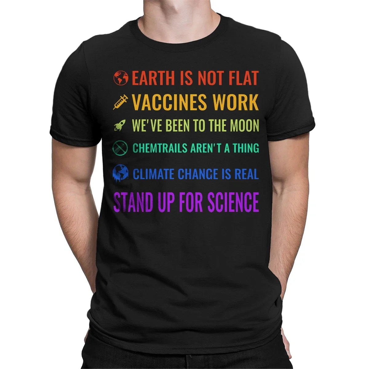 Earth Is Not Flat Vaccines Work Stand Up For Science Mens s Tee Top Unisex
