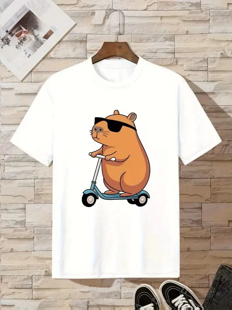 Unisex Just Be Cool Capybara Riding Scooter Cartoon Animal Casual Tee Unisex