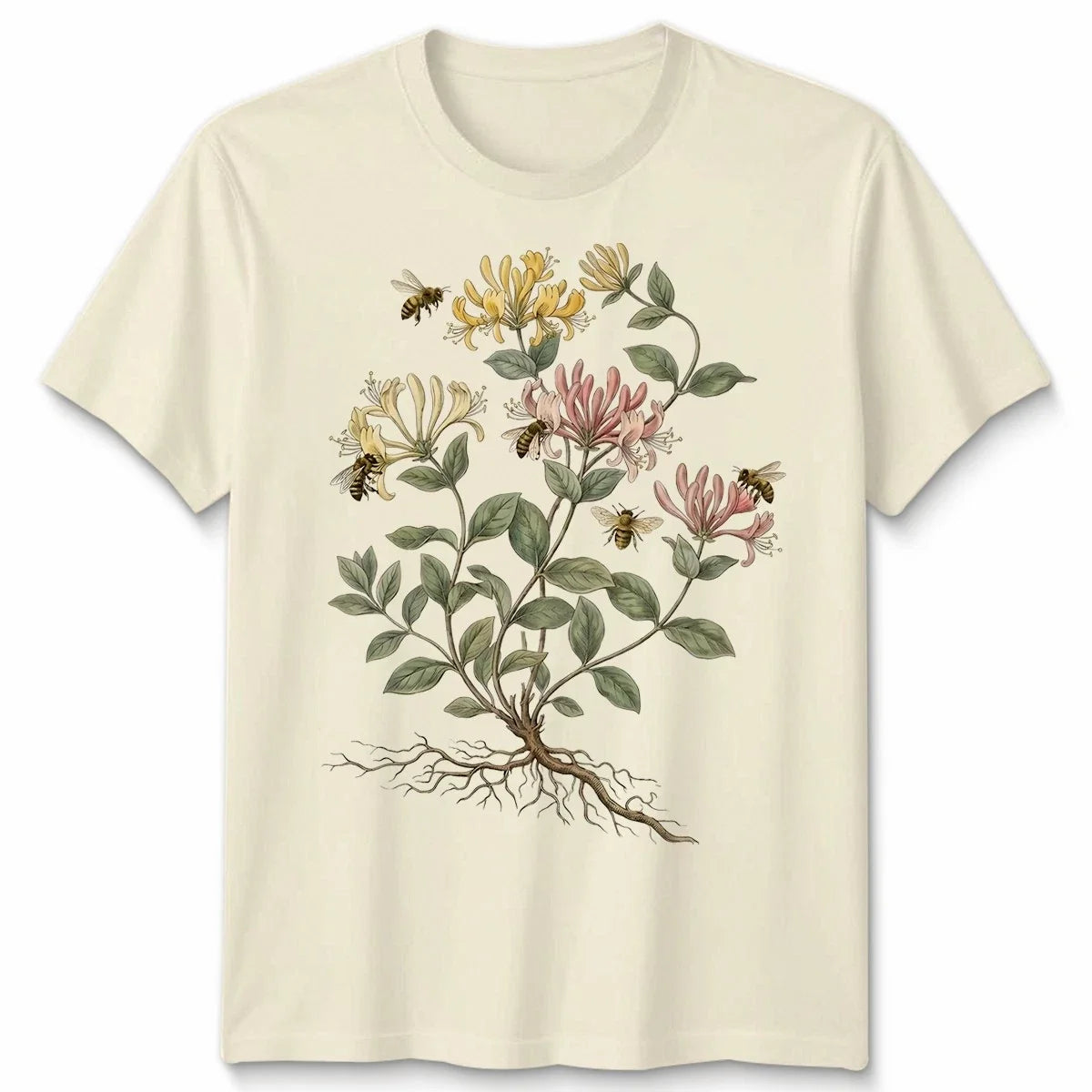 Vintage Honeysuckle Unisex T Shirt Flower Bee 90s Graphic Retro Garden Plant Tee Unisex