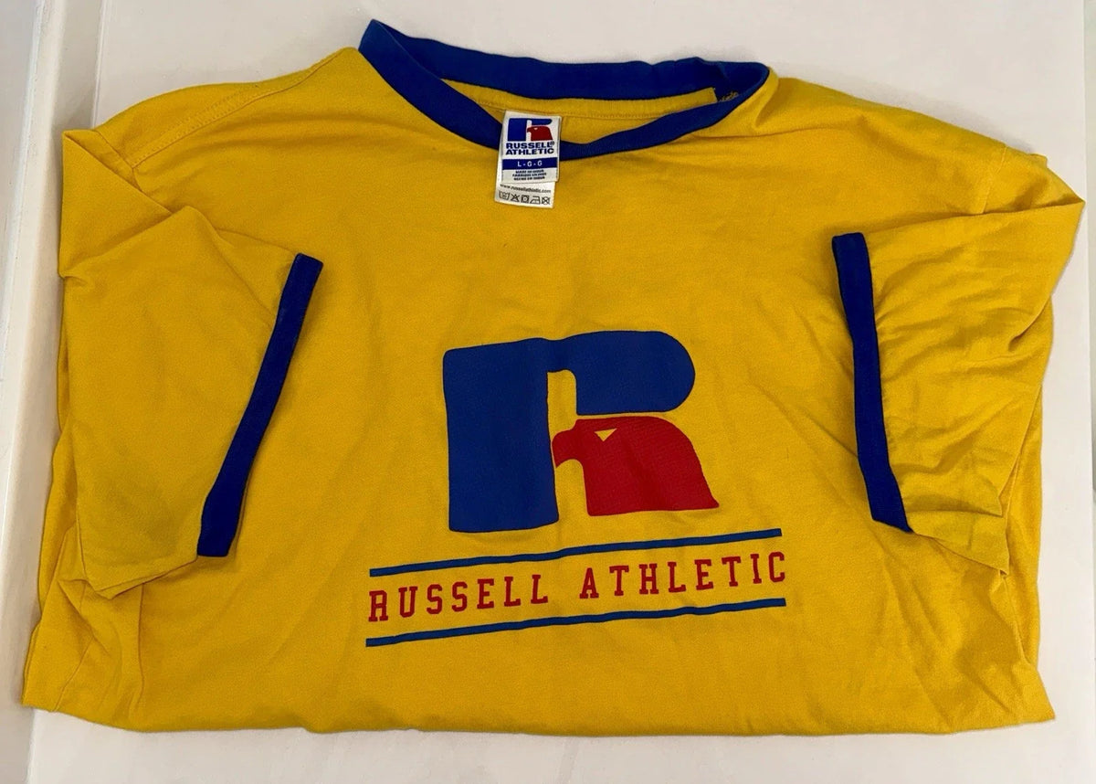 Vintage Blank Yellow Russell Athletic Pocket Shirt Mens L Crewneck USA 90s Tee Unisex