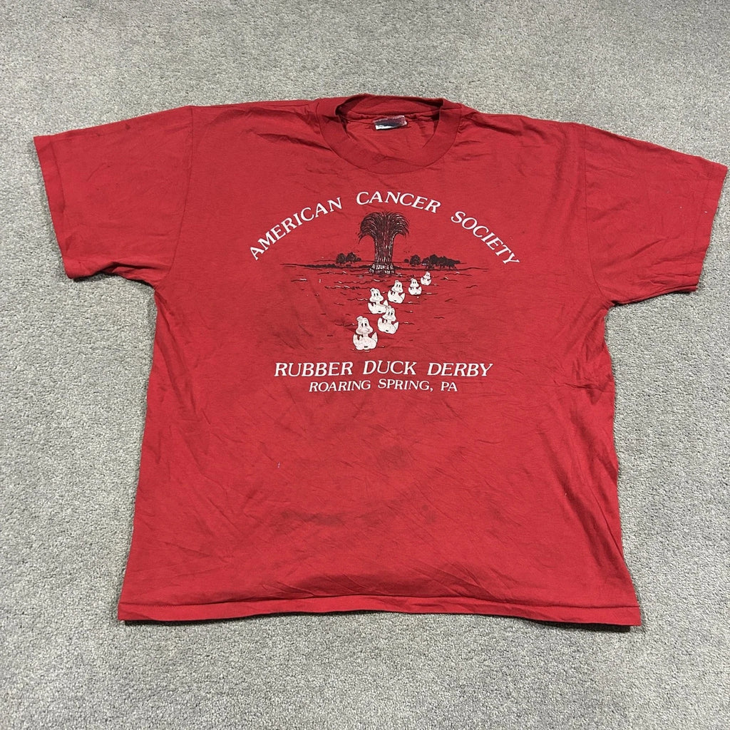 American Cancer Society Rubber Duck Derby Graphic Shirt Mens L Red Hanes Vintage