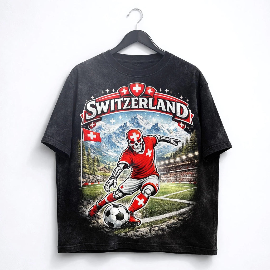 Switzerland Soccer Skull Washed T Shirt World Cup 2026 Swiss Tee Unisex