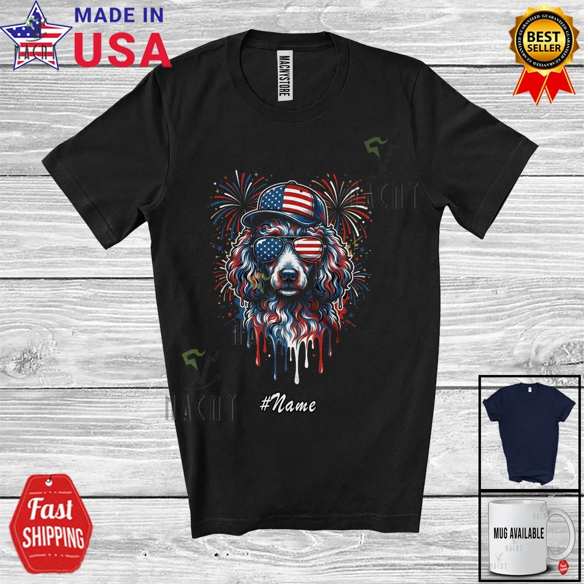 Custom Name Poodle Sunglasses Dripped; 250th 4th Of July US Flag Patriotic Shirt Unisex