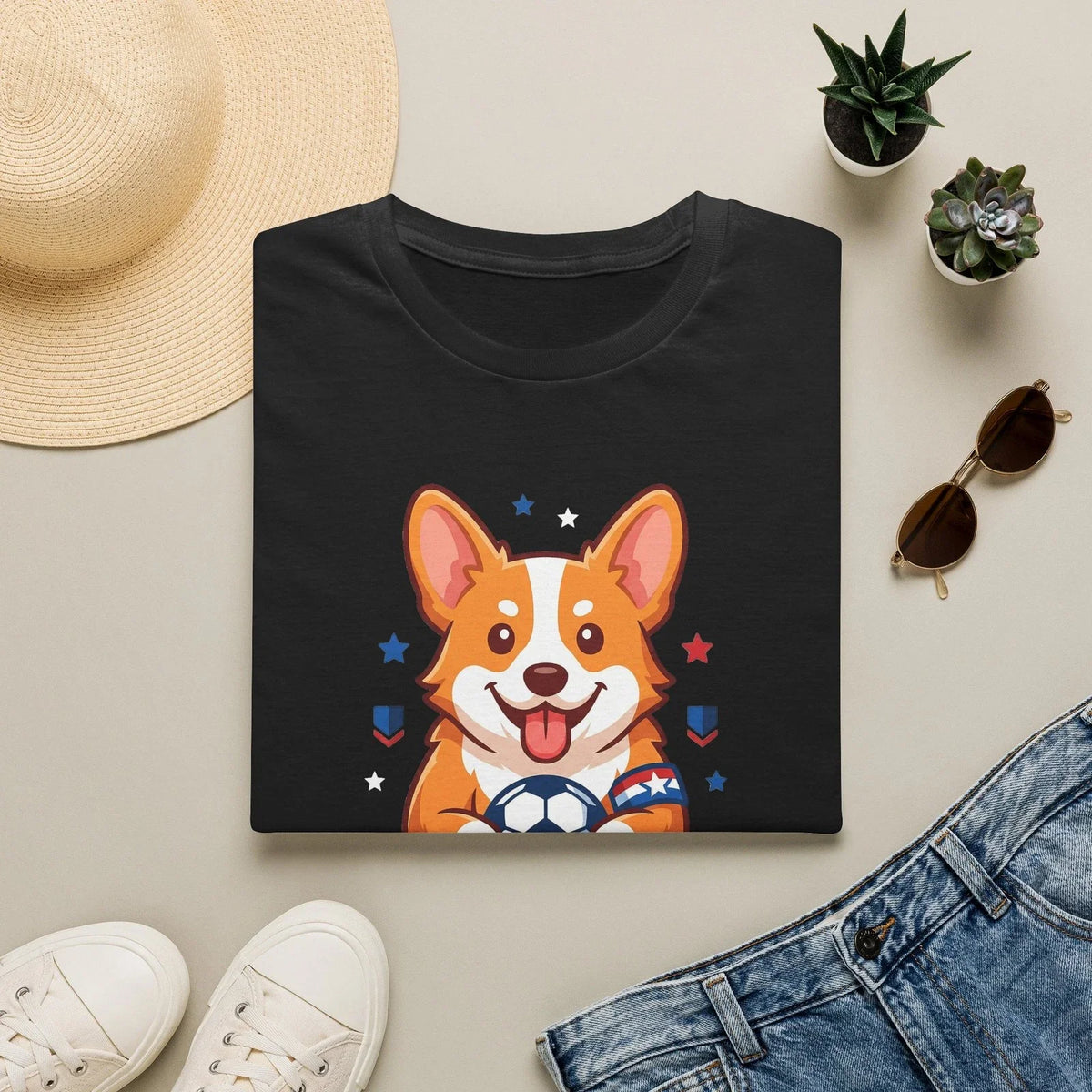 Corgi Captain 2026 Soccer Dog T Shirt Patriotic Sports Fan Graphic Tee Unisex