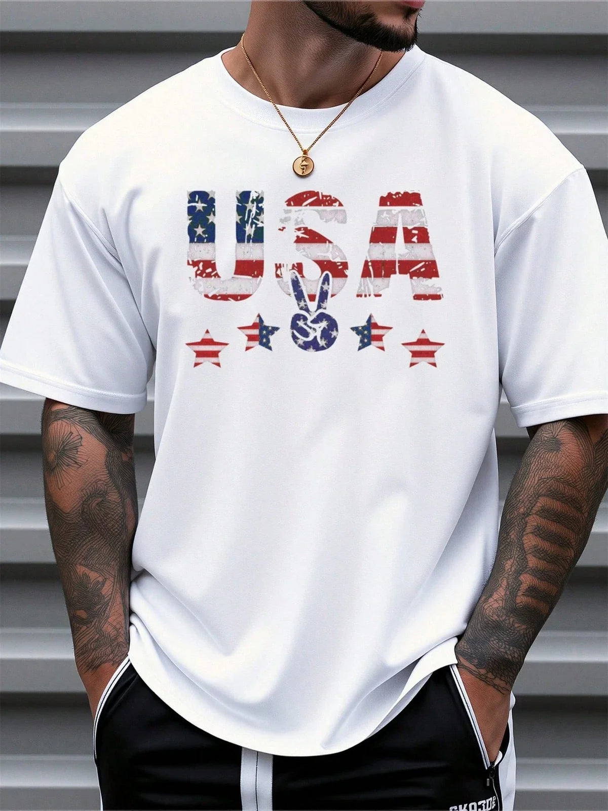 Men's American Flag Print Stripes Design With Bold USA Lettering Unisex