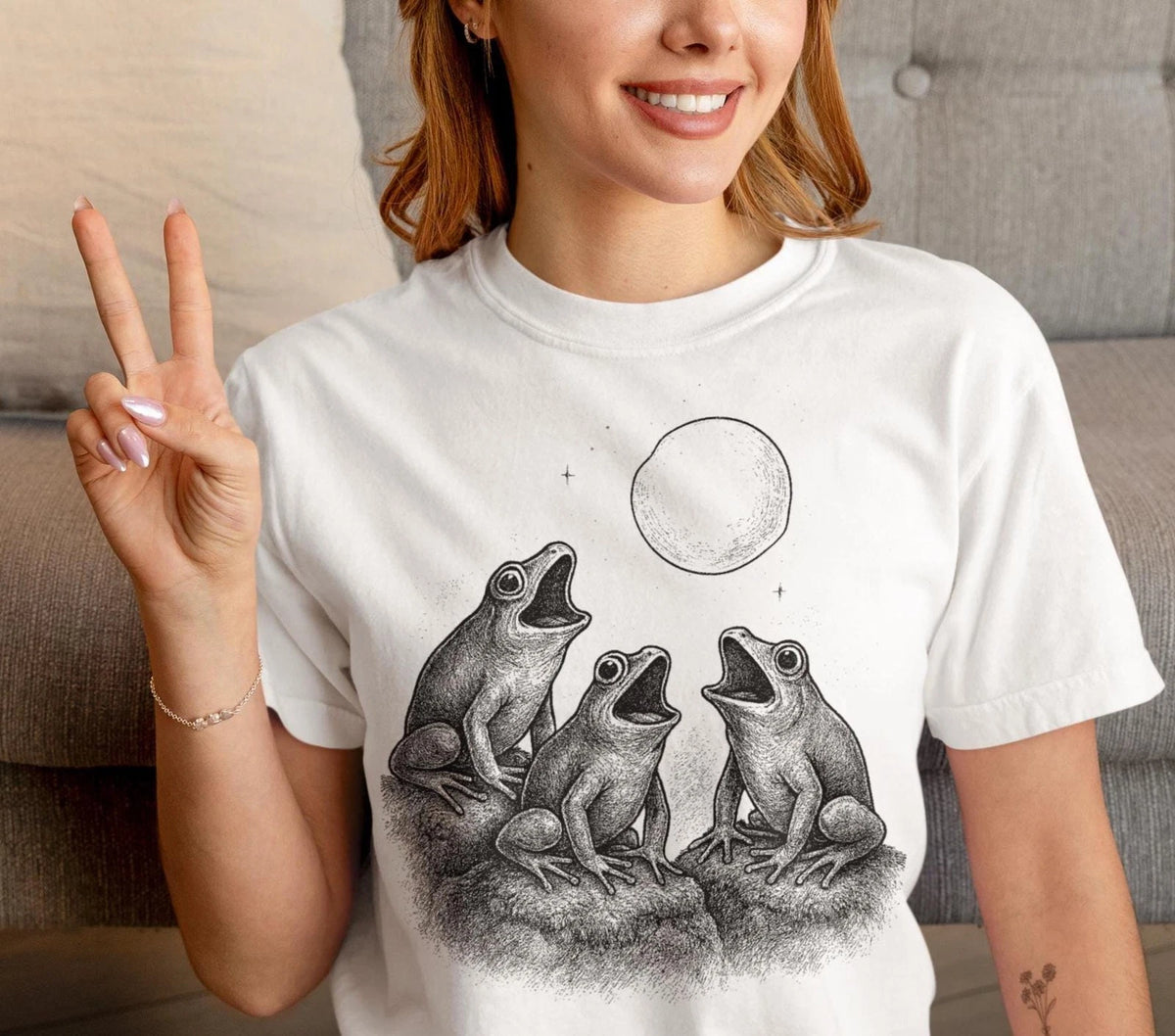 Howling Frogs Under Full Moon Tee • Retro Vintage Frog Graphic Shirt • Funny