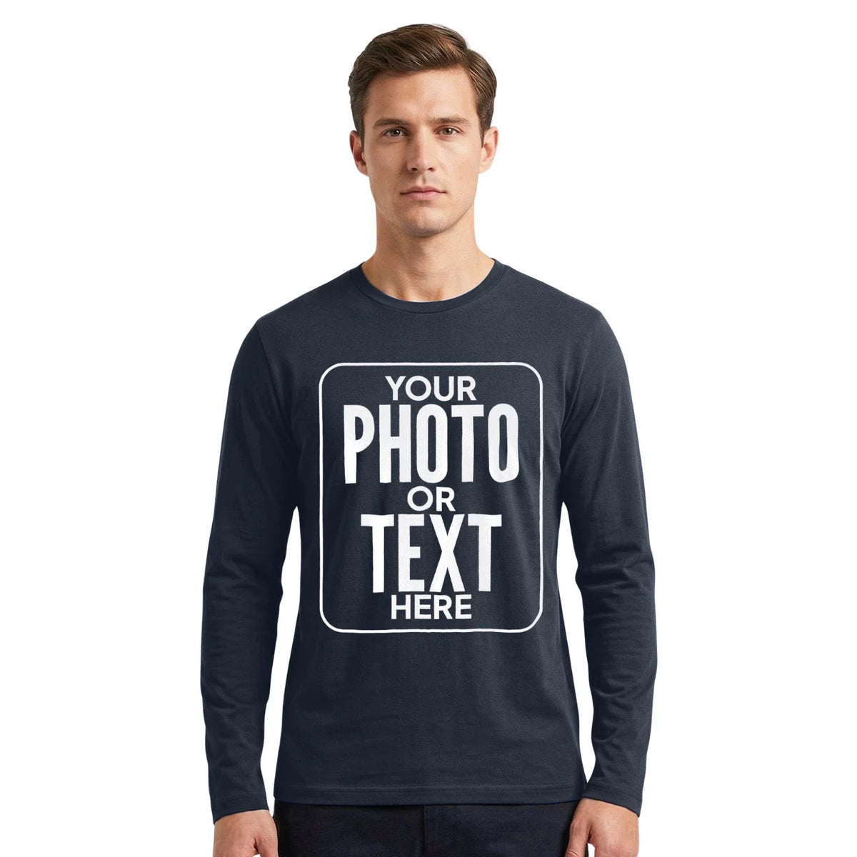 Personalised Long Sleeve with Custom Name Text Logo Men's Cotton Tee Unisex