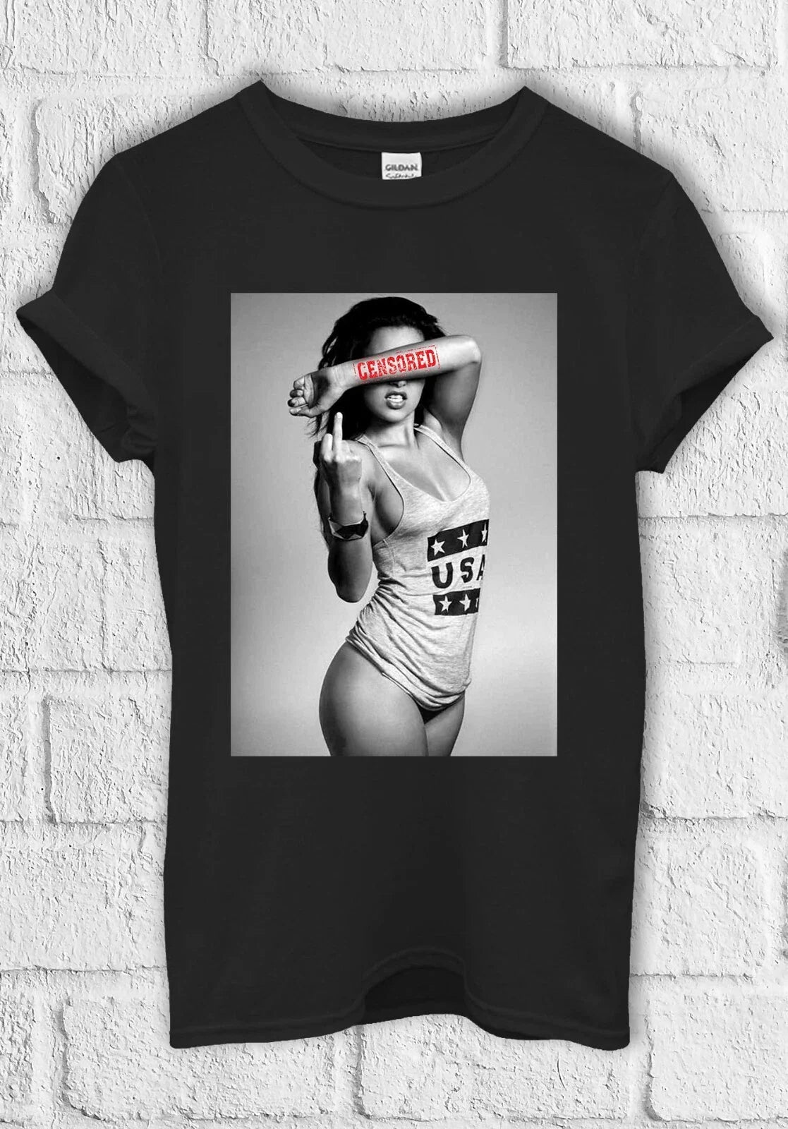 Sexy Finger Girl Censored USA T shirt Men Women Unisex 592 Unisex