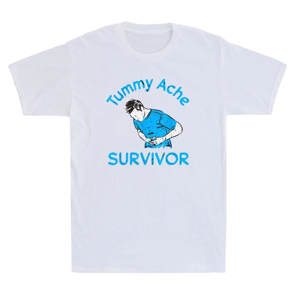 Tummy Ache Survivor Stomachache IBS Funny Quote Saying Vintage Men's Tee Unisex