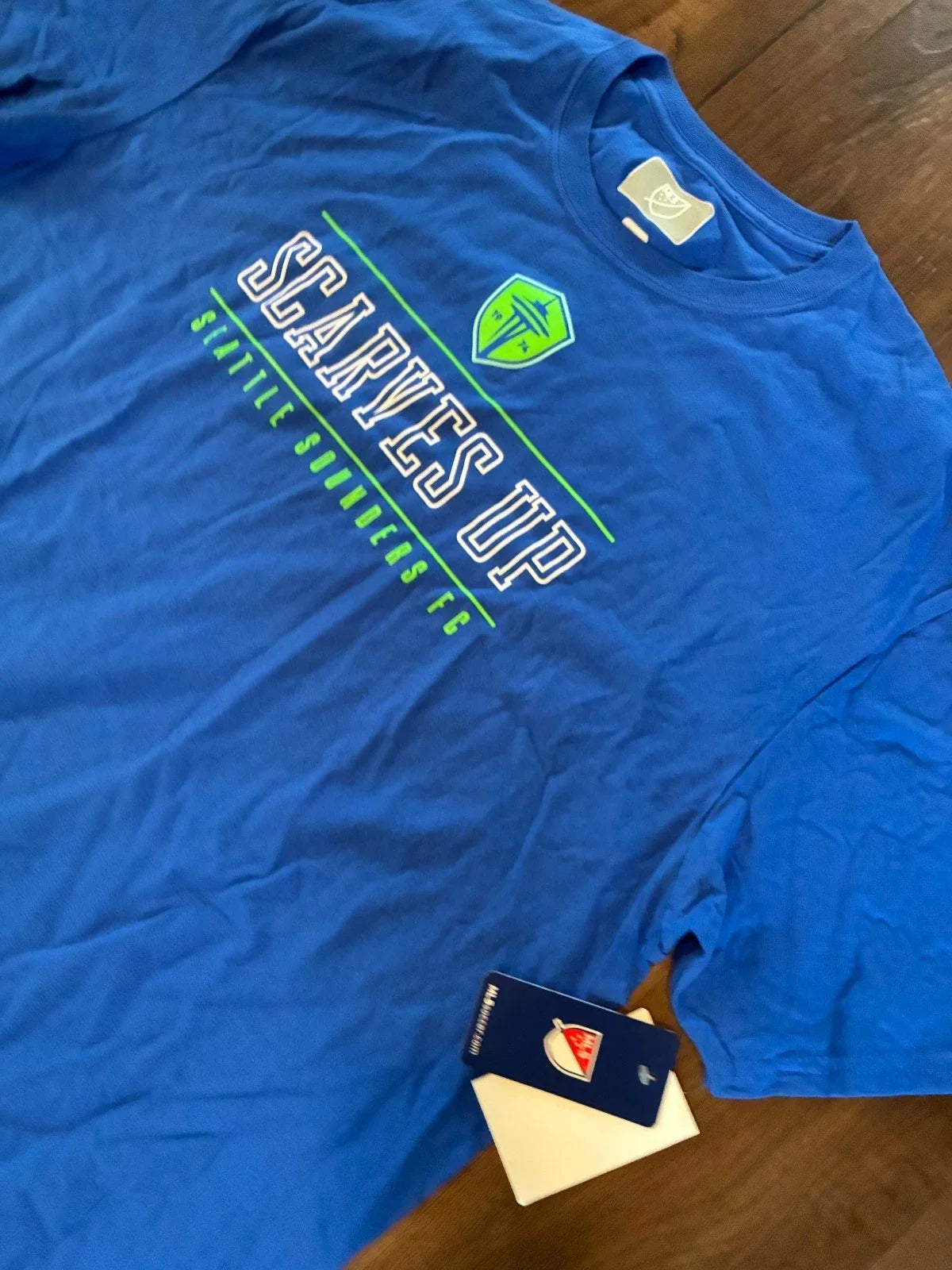 NWT Men's 2XL MLS Seattle Sounders FC T Shirt XXL Blue Scarves Up Soccer NEW Unisex