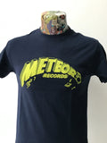 METEOR RECORDS NAVY BLUE & YELLOW SCREEN PRINTED T SHIRT ROCKABILLY FREEPOST Unisex